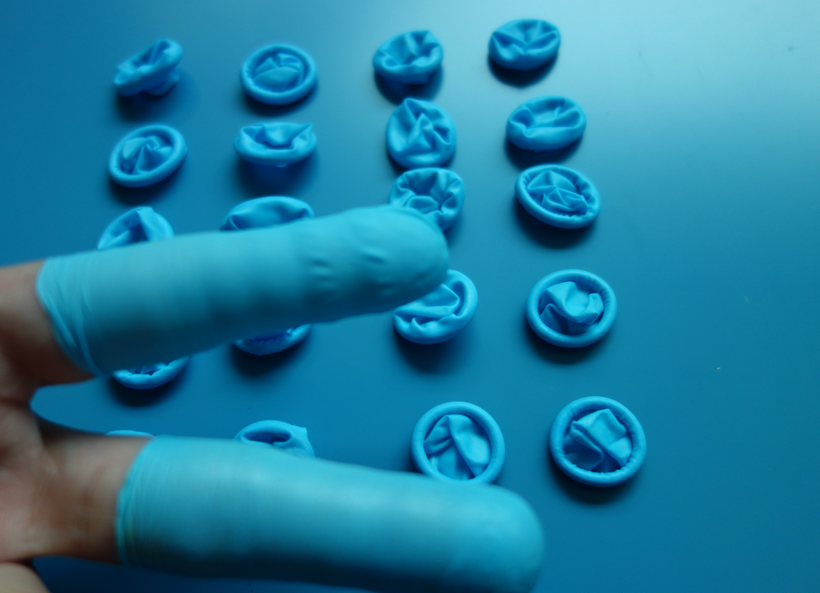 切头蓝色无硫手指套 | 高弹耐磨 | 无尘防滑 | 精密电子与实验操作用